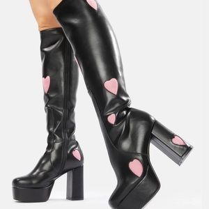 Pink Heart Platform Boots - La Moda - Dollskill